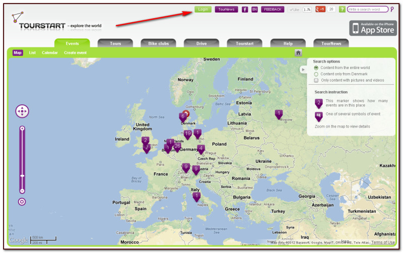 Login on Tourstart with events and tours from the entire world