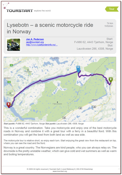 PDF of motorcycle tour at Suleskarvejen in Norway