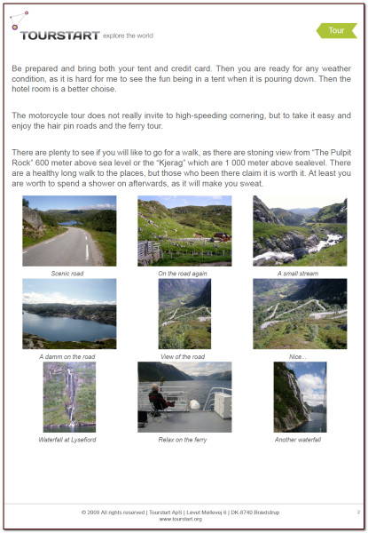 PDF of motorcycle tour at Lysefjord, Norway
