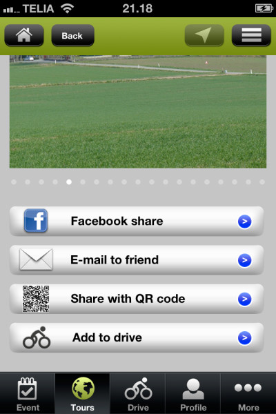 Share Tourstart content with Friends on Tourstart iPhone app